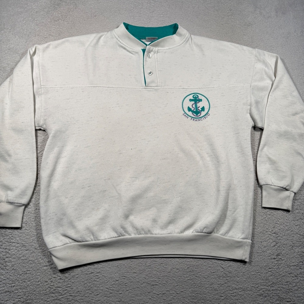 Vintage 80s Magic Sweatshirt Women XL San Francisco Souvenir Nautical Henley